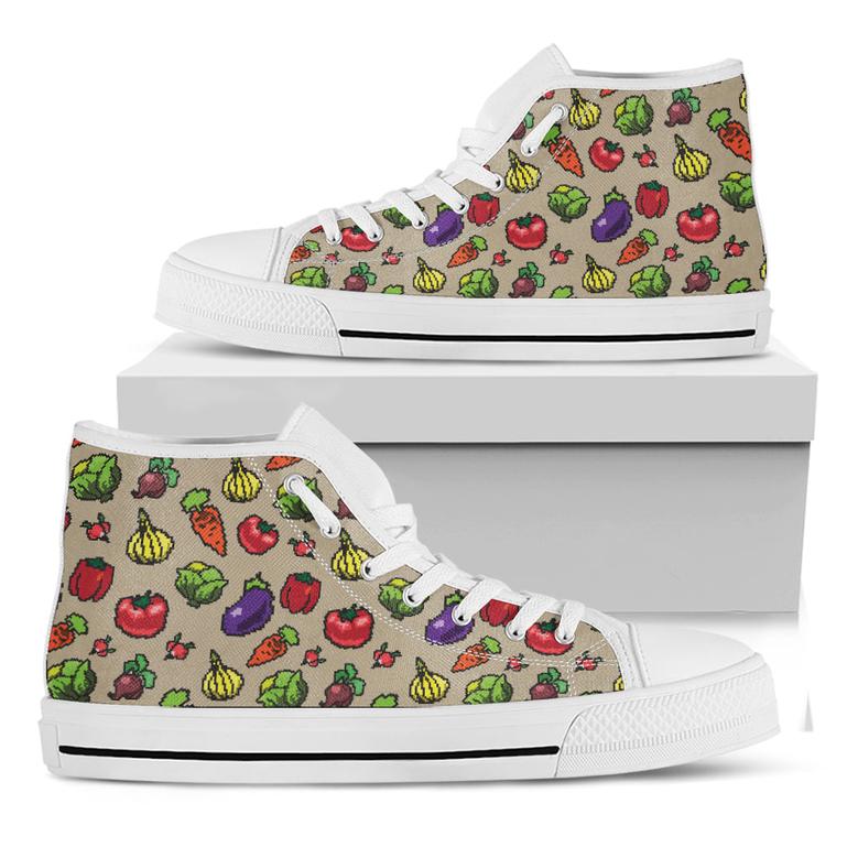 Pixel Vegetables Pattern Print White High Top Shoes