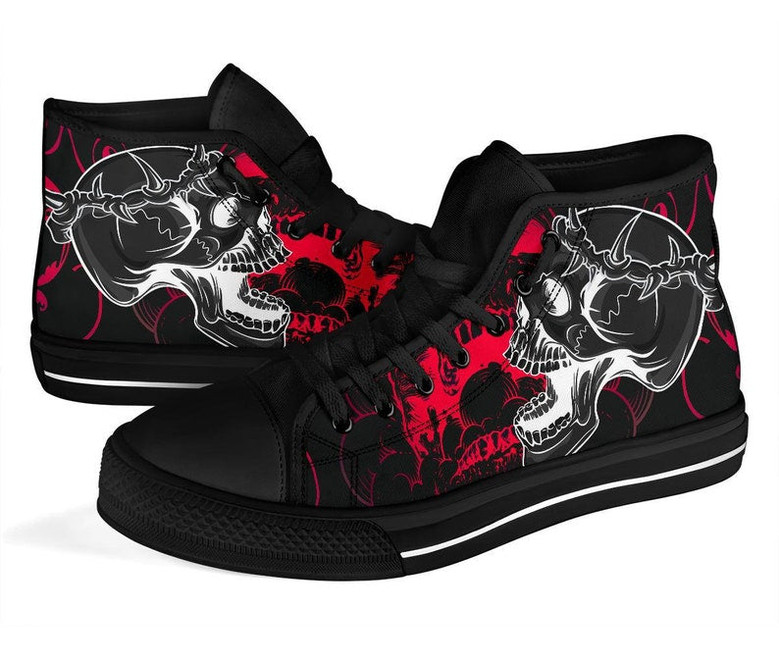 Skull High Tops For Women, Canvas Shoes For Men, Black Sneakers, Gift For Skull Lover, High Tops Unique