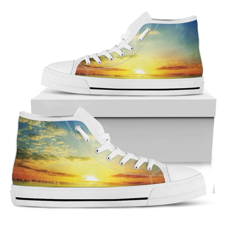 Sunrise Meadow Print White High Top Shoes