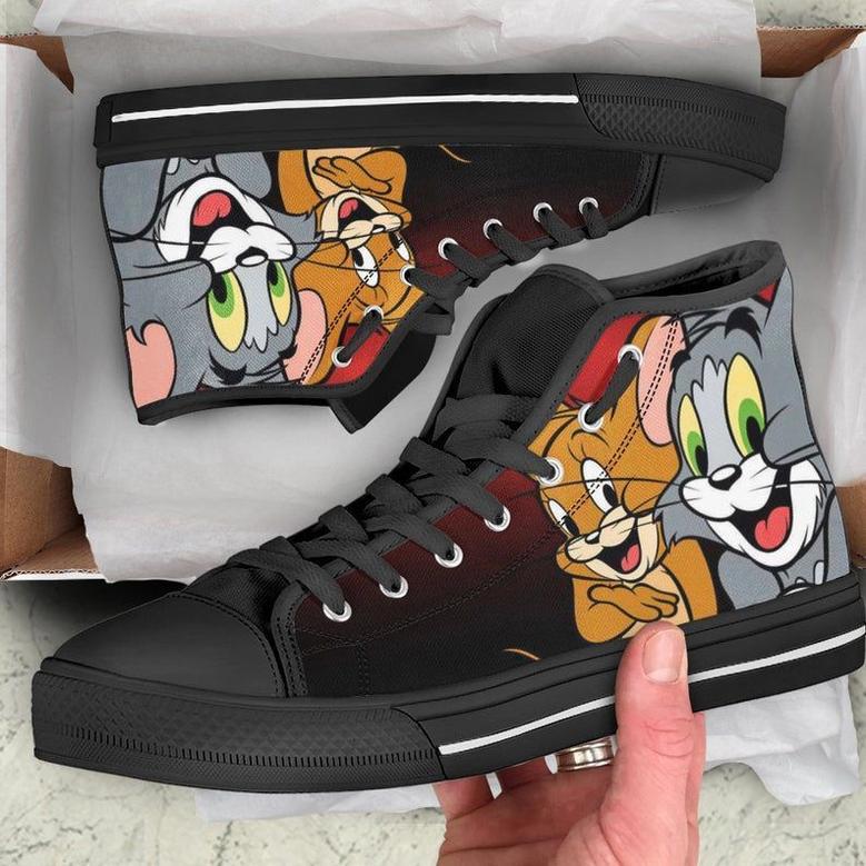 Tom And Jerry High Top Tom And Jerry Canvas Shoes Birthday Father’S Day Black High Top Shoes