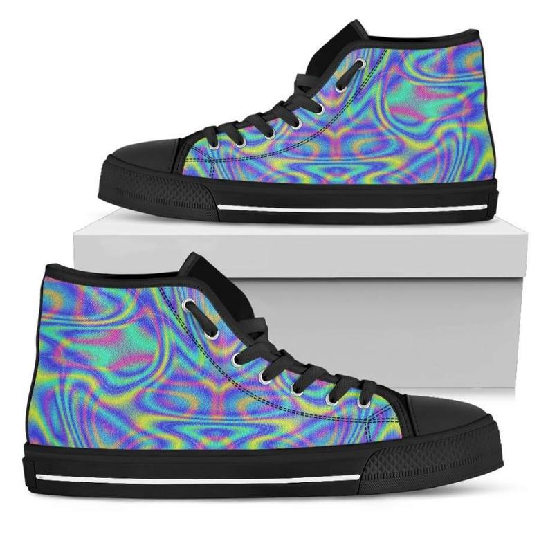 Turquoise Holographic Trippy Print Women's High Top Shoes