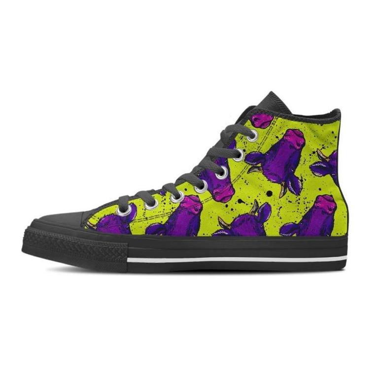 Abstract Neon Cow Print Women's High Top Shoes