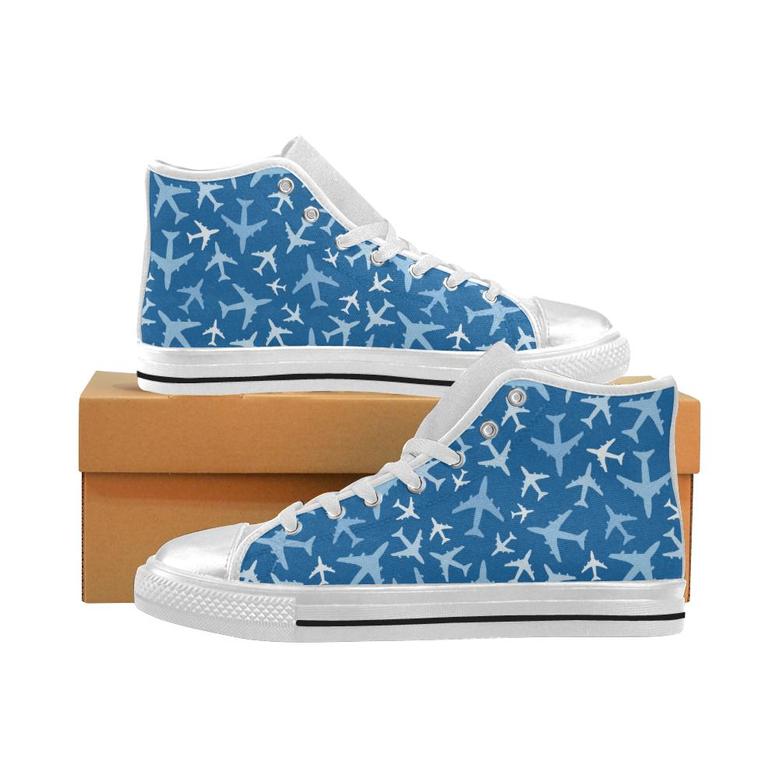 Airplane pattern in the sky Women's High Top Shoes White
