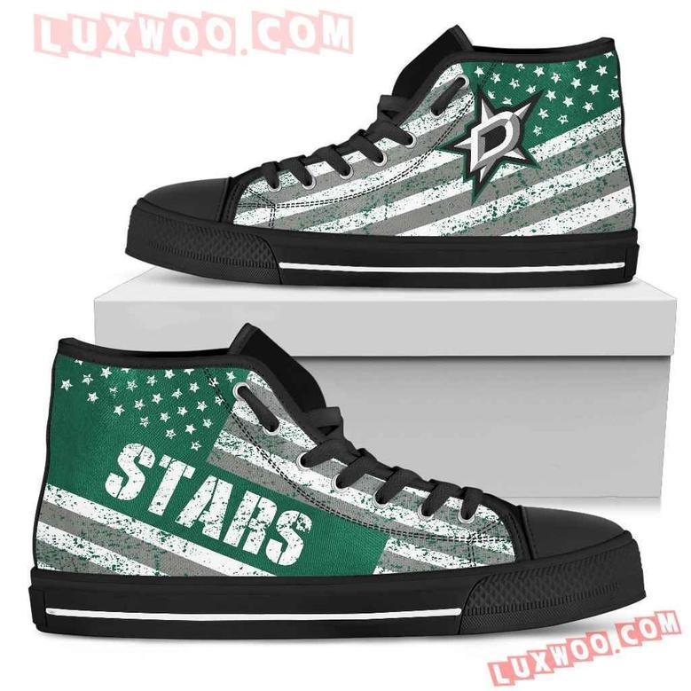 America Flag Italic Vintage Style Dallas Stars High Top Shoes Sport Sneakers