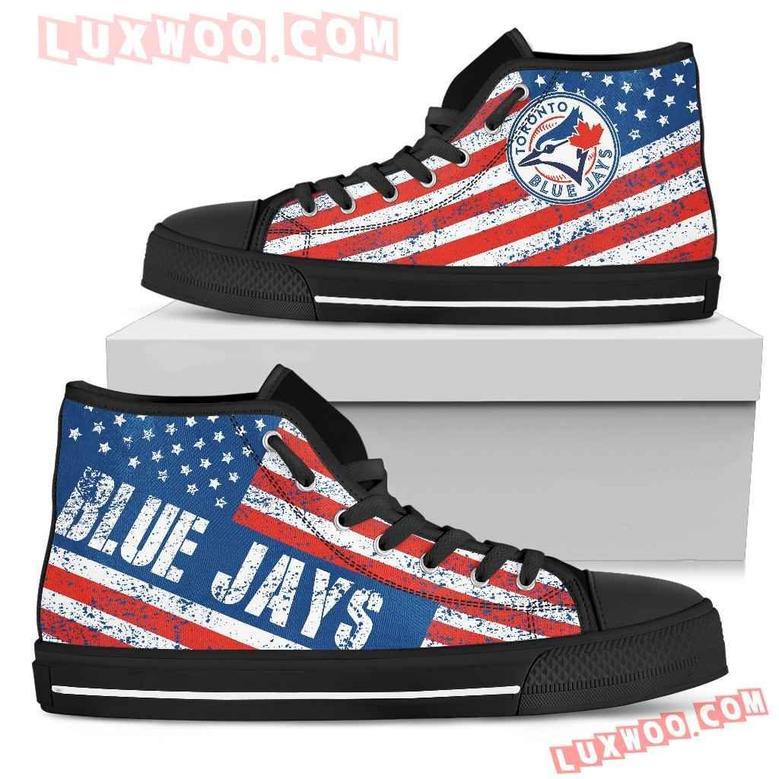 America Flag Italic Vintage Style Toronto Blue Jays High Top Shoes Sport Sneakers