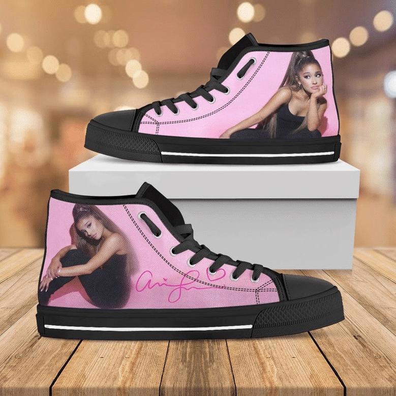 Ariana Grande Signature Design Art For Fan Sneakers Black High Top Shoes For Men And Women