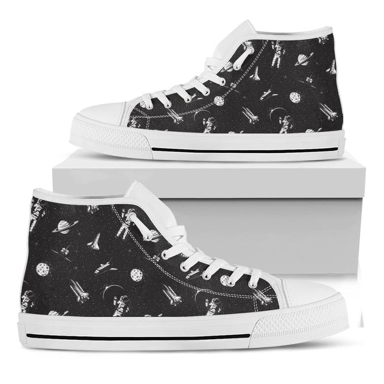 Astronaut In Space Pattern Print White High Top Shoes