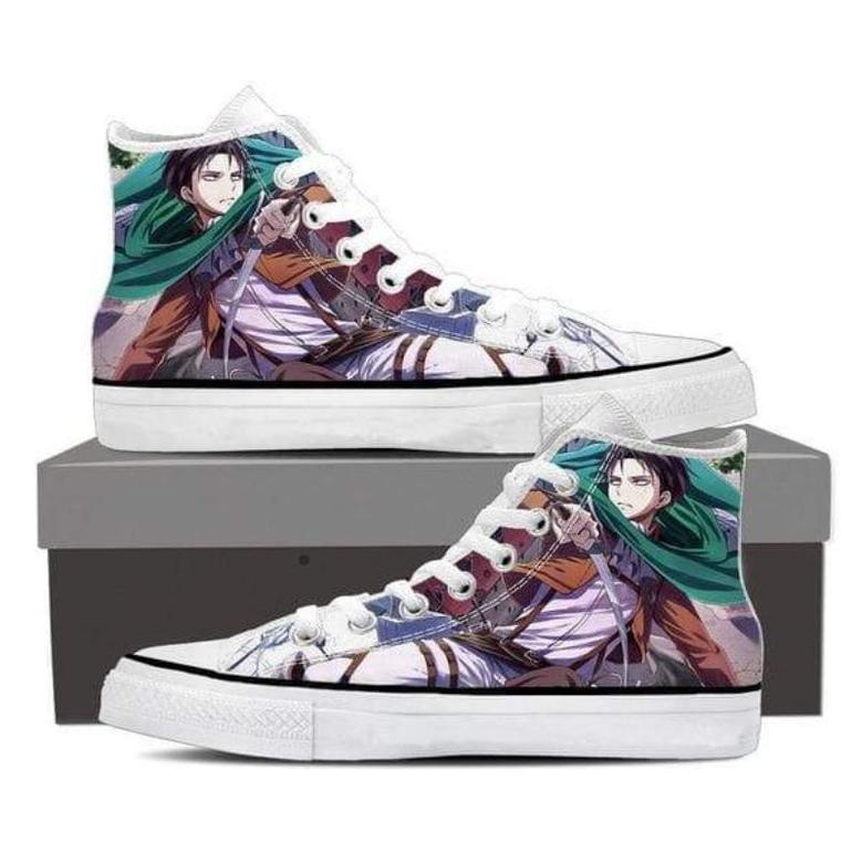 Attack On Titan Green Levi For Lovers Gift For Fan Custom Canvas High Top Shoes