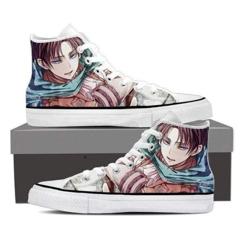 Attack On Titan Levi Smiling For Lovers Gift For Fan Custom Canvas High Top Shoes