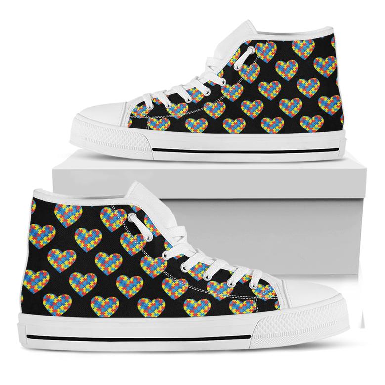 Autism Awareness Heart Pattern Print White High Top Shoes
