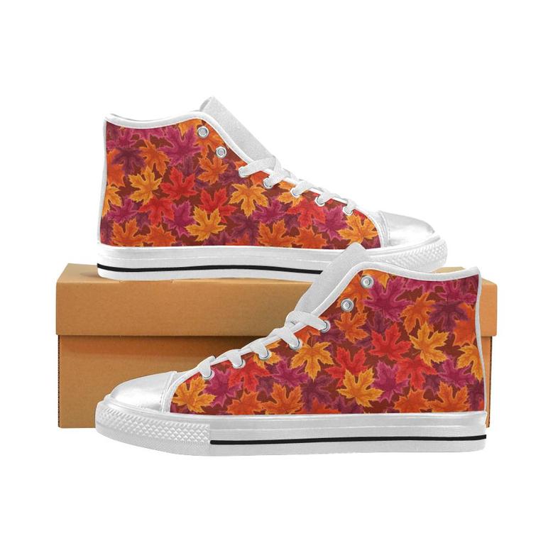Autumn maple leaf pattern Women's High Top Shoes White