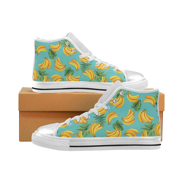 Banana Palm Leaves pattern background Women's High Top Shoes White