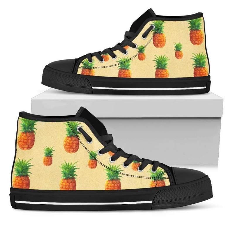 Beige Watercolor Pineapple Pattern Print Women's High Top Shoes