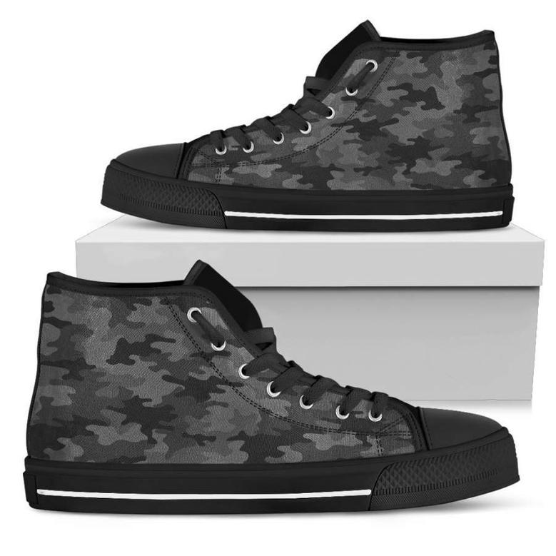 Black And Grey Camouflage Print Men's High Top Shoes