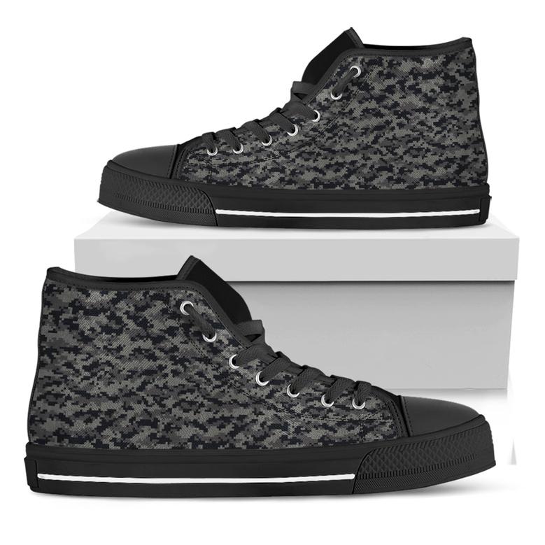 Black And Grey Digital Camo Print Black High Top Shoes