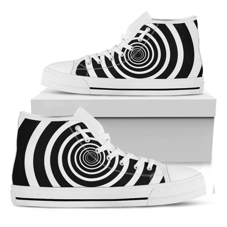 Black And White Circle Swirl Print White High Top Shoes