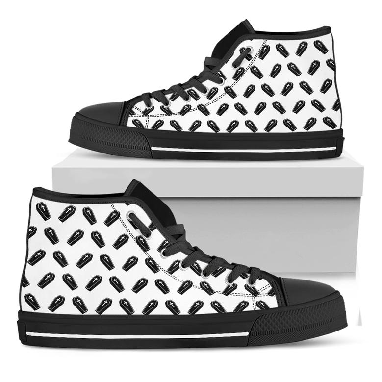 Black And White Coffin Pattern Print Black High Top Shoes