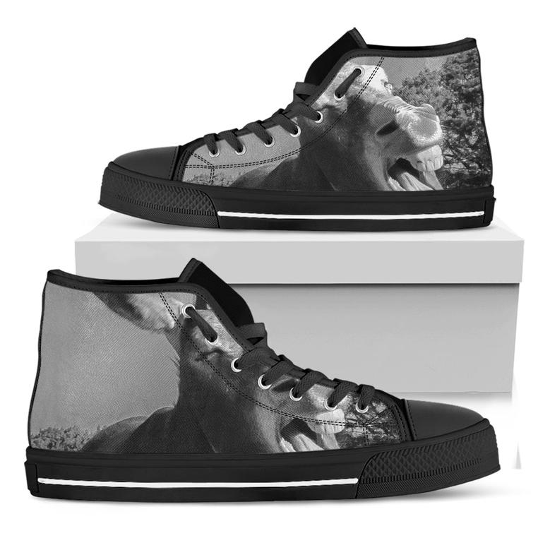 Black And White Funny Donkey Print Black High Top Shoes
