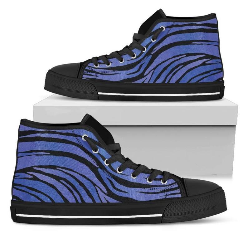 Black Blue Zebra Pattern Print Men's High Top Shoes