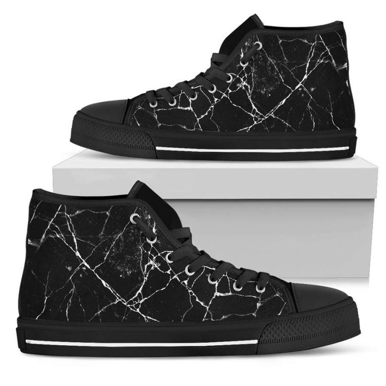 Black White Natural Marble Print Women's High Top Shoes