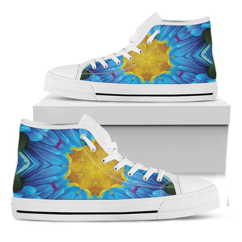 Blue And Pink Flowers Kaleidoscope Print White High Top Shoes