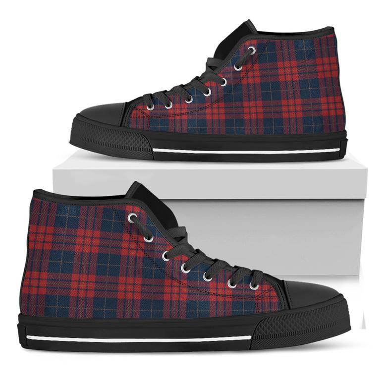 Blue And Red Tartan Pattern Print Black High Top Shoes