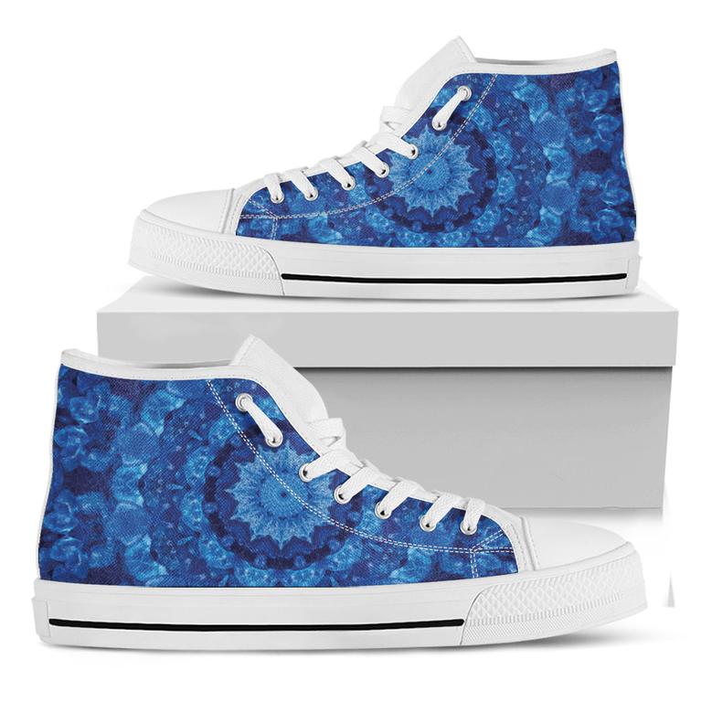 Blue Crystal Kaleidoscope Print White High Top Shoes