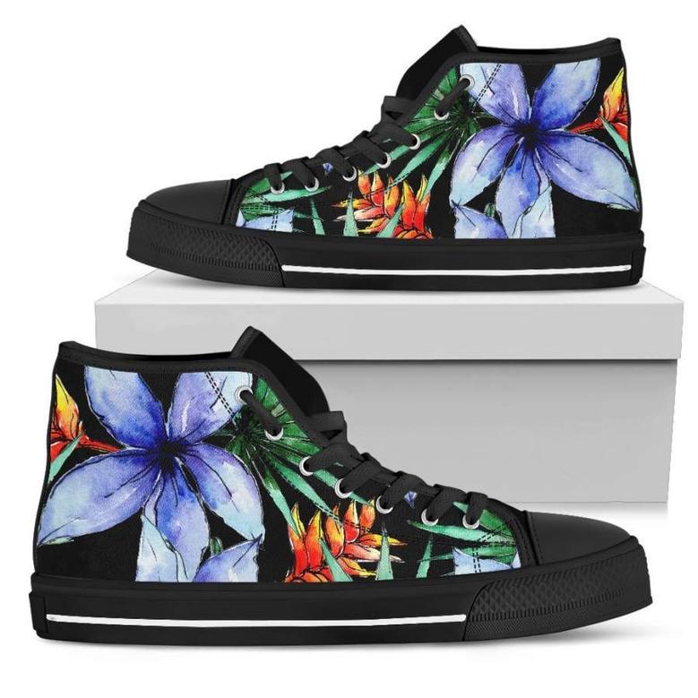 Blue Hawaiian Wildflowers Pattern Print Men's High Top Shoes