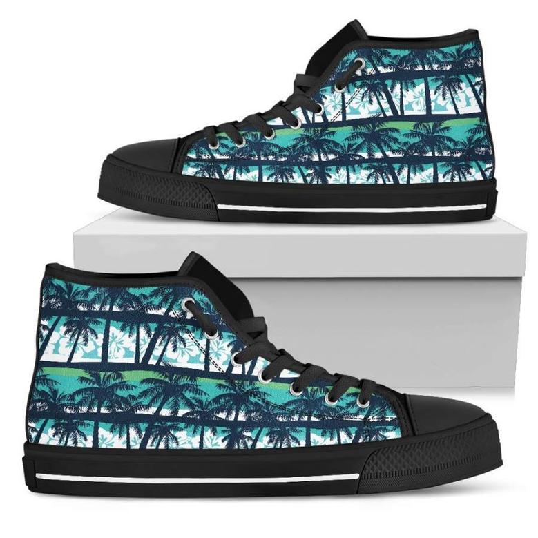 Blue Hibiscus Palm Tree Men's High Top Shoes