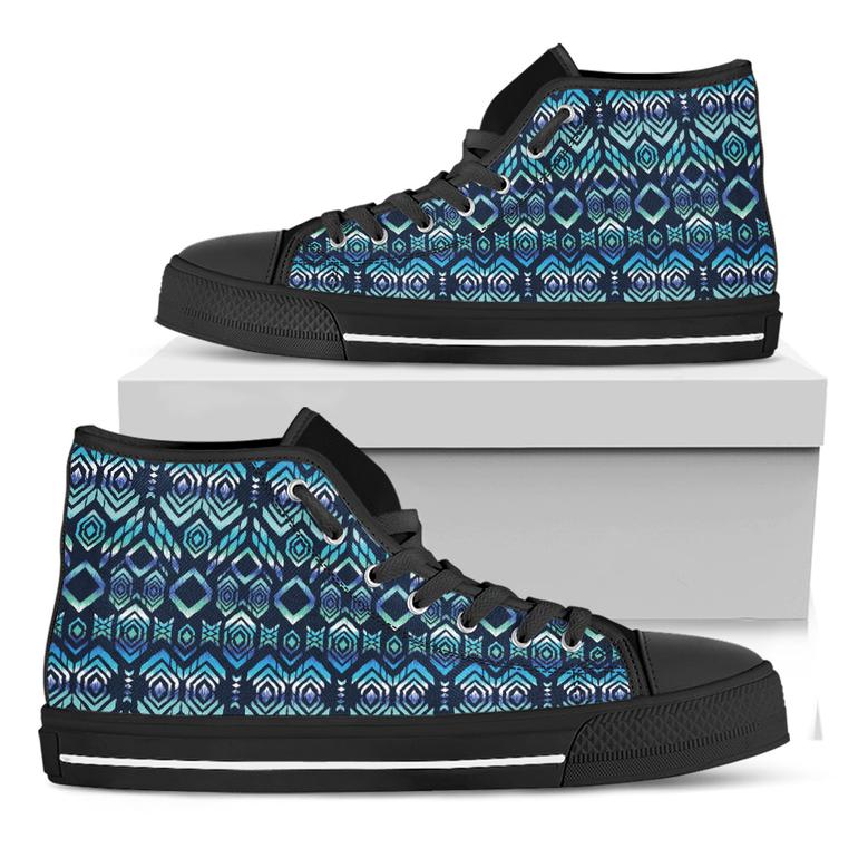 Blue Native Aztec Tribal Black High Top Shoes