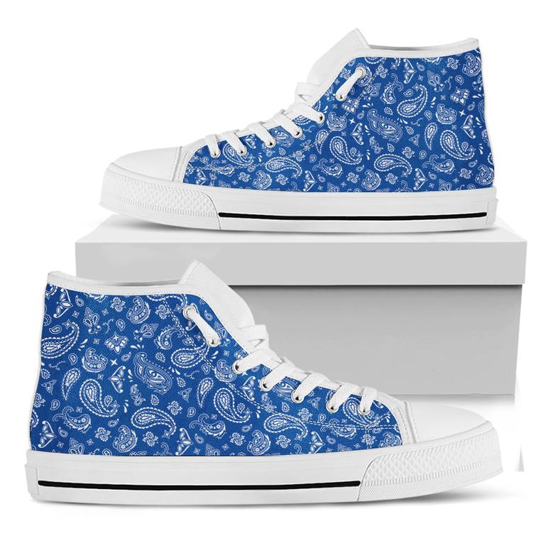 Blue Paisley Bandana Pattern Print White High Top Shoes