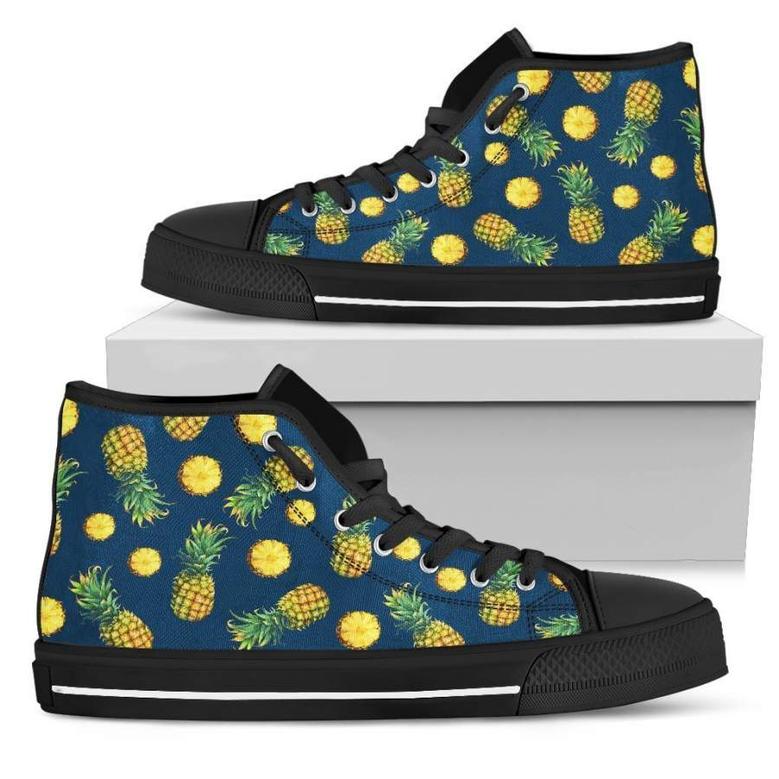 Blue Pineapple Pattern Print Men's High Top Shoes