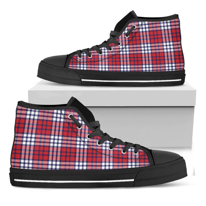 Blue Red And White Usa Plaid Print Black High Top Shoes