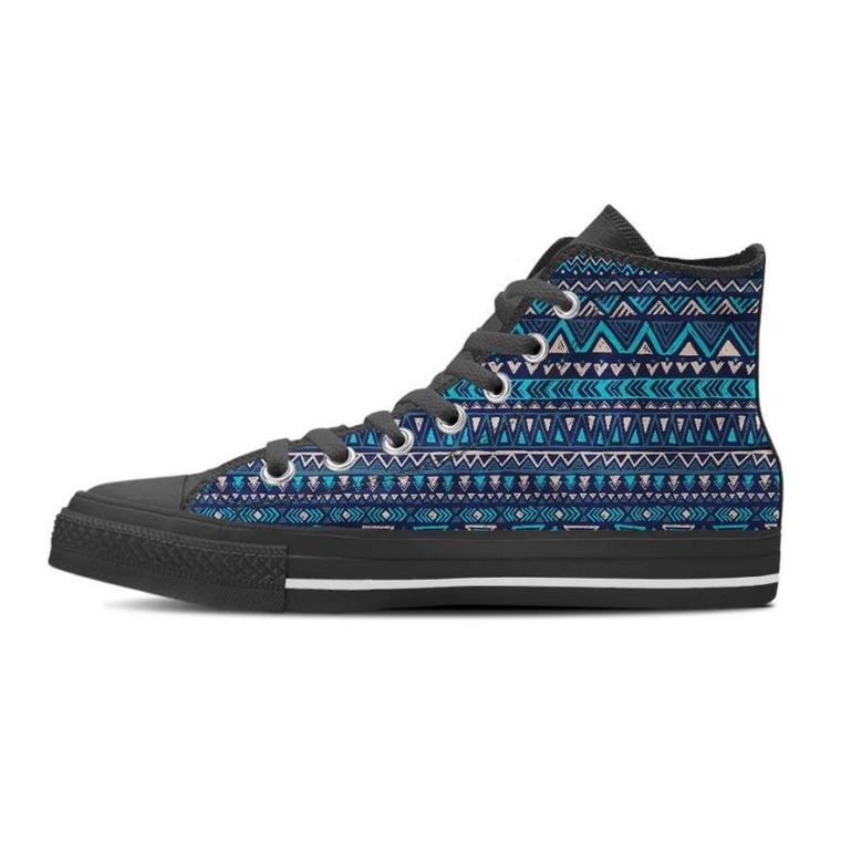 Blue Tribal Aztec Hand Drawn Men's High Top Shoes