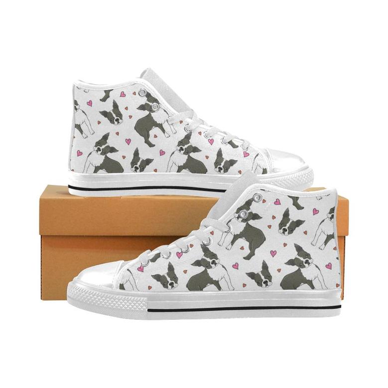 Boston terrier dog hearts vector pattern Men's High Top Shoes White