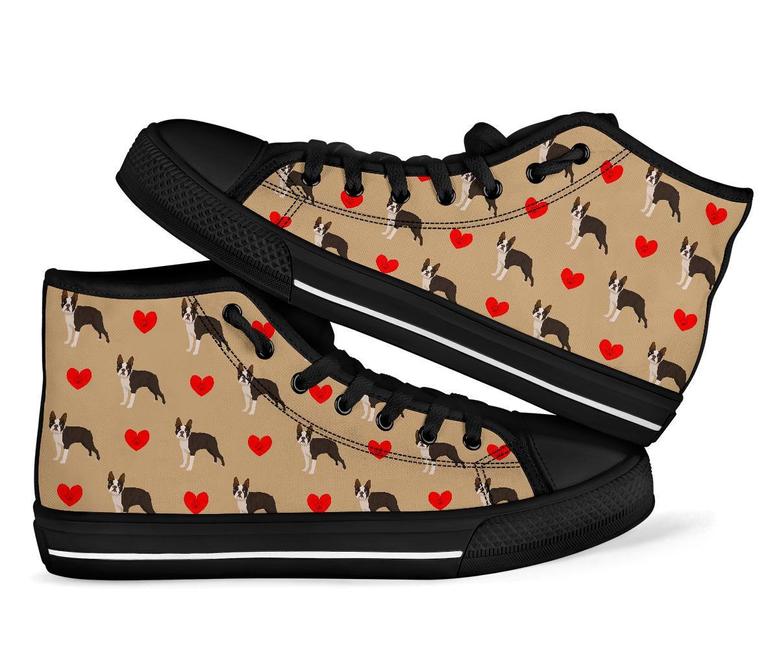 Boston Terrier Heart Paw Men Women'S High Top Shoes