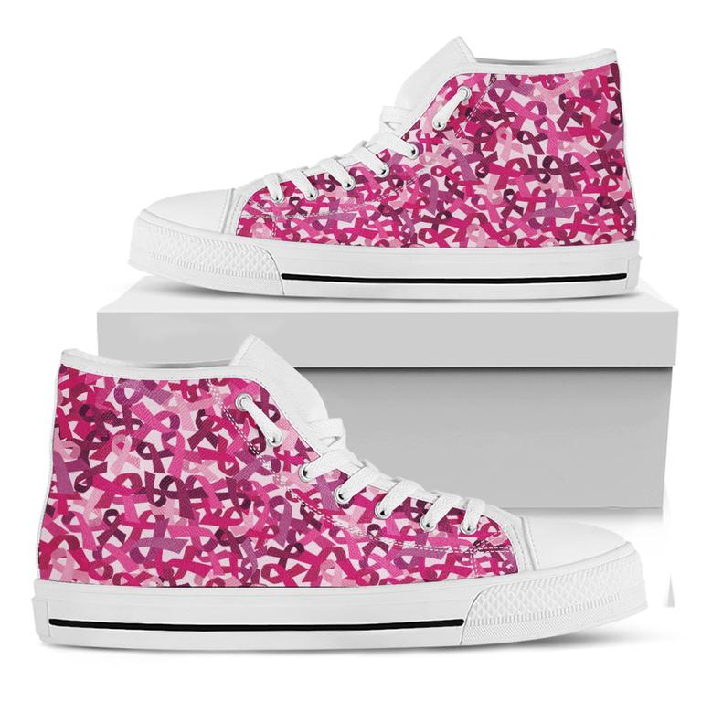 Breast Cancer Awareness Symbol Print White High Top Shoes