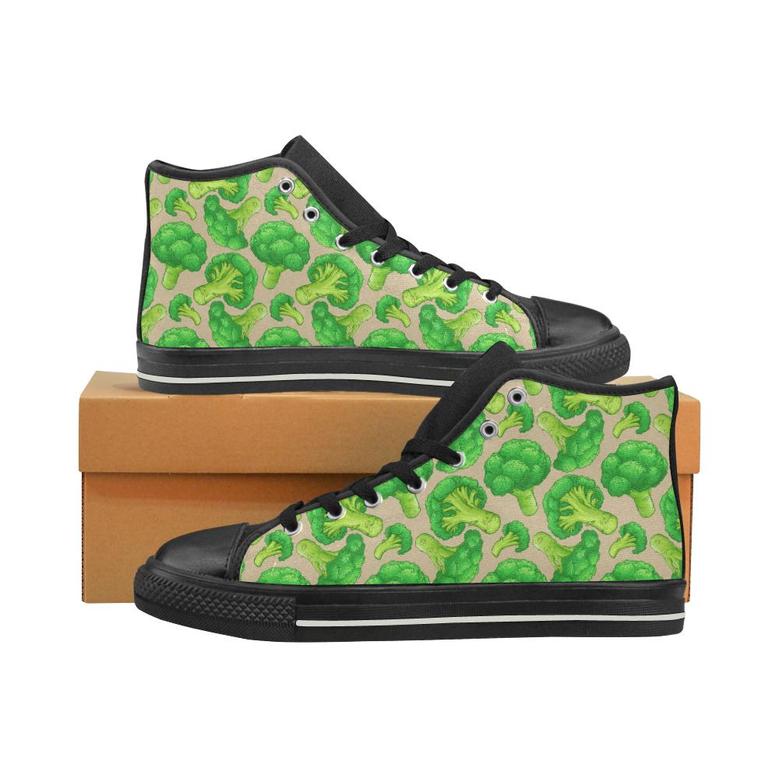 Broccoli Pattern Pink background Women's High Top Shoes Black