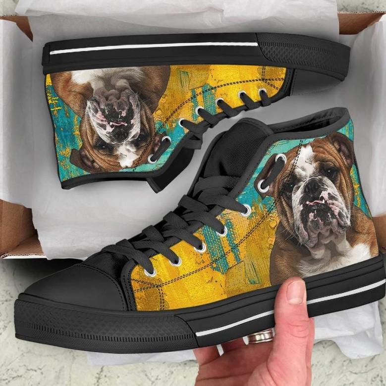 Bulldog Dog Sneakers Colorful High Top Shoes Gift Idea