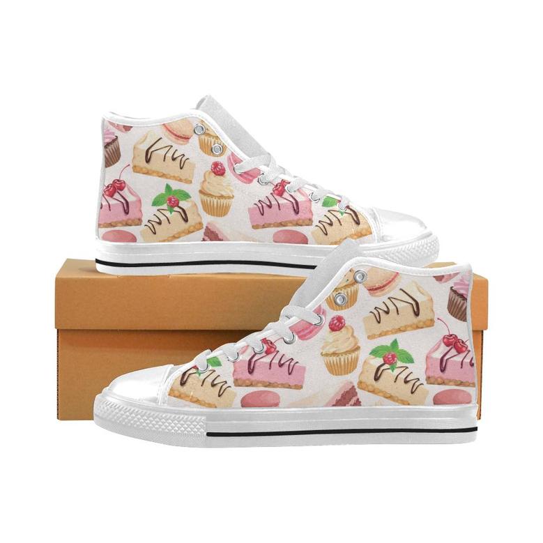 Cake cupcake sweets pattern Men's High Top Shoes White