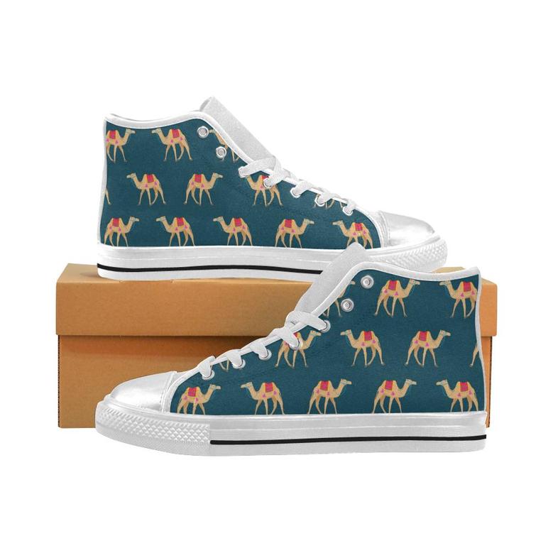 Camel pattern blue blackground Women's High Top Shoes White