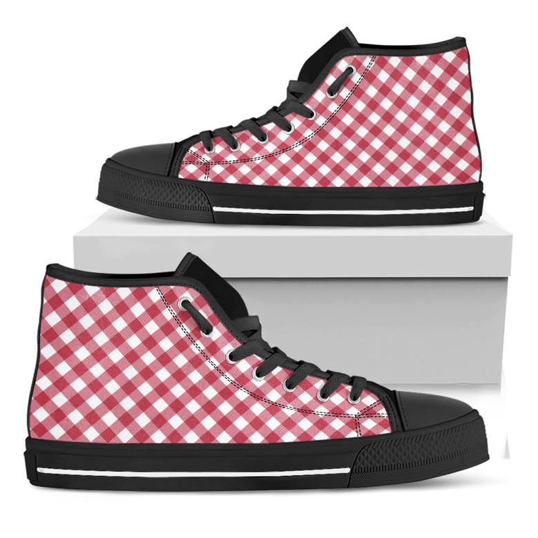 Cardinal Red And White Gingham Print Black High Top Shoes