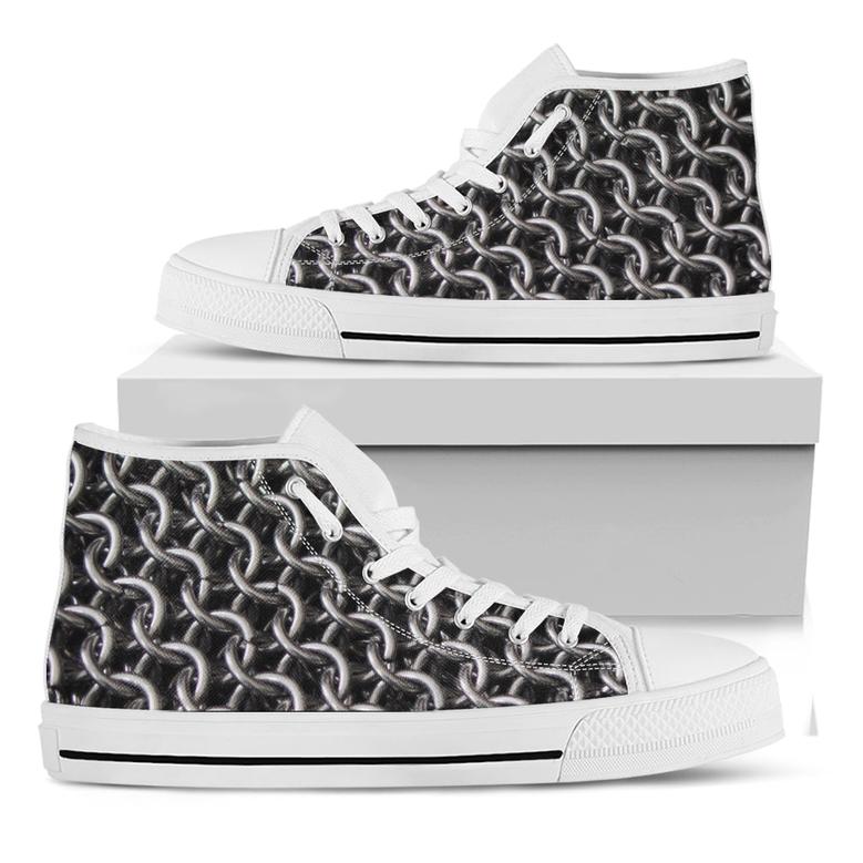 Chainmail Ring Pattern Print White High Top Shoes