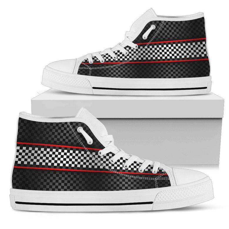 Checkered Flag Red Line Style Women High Top Shoes