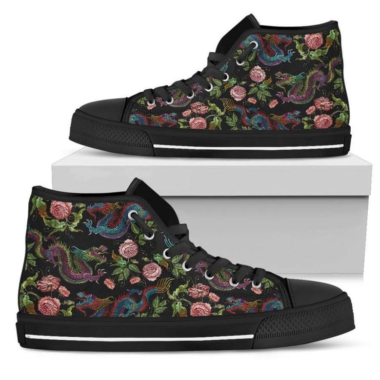 Chinese Dragon Flower Pattern Print Women's High Top Shoes