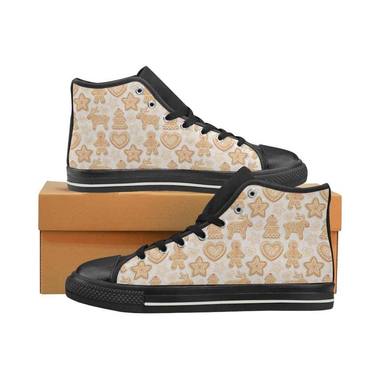 Christmas Ginger Cookie Pattern Women's High Top Shoes Black
