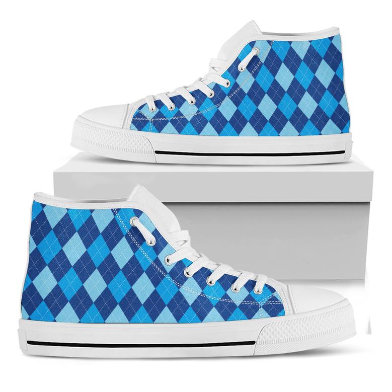 Classic Blue Argyle Pattern Print White High Top Shoes