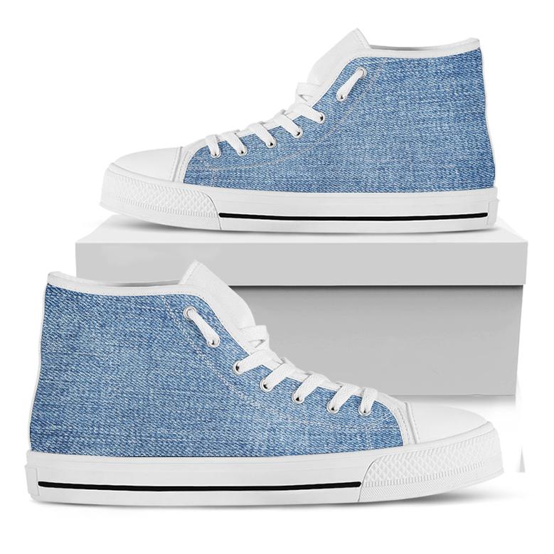 Classic Blue Denim Jeans Print White High Top Shoes