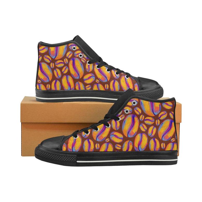 Coffee Bean Pattern Background Men's High Top Shoes Black
