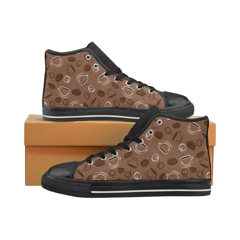 Coffee Cup and Coffe Bean Pattern Men's High Top Shoes Black